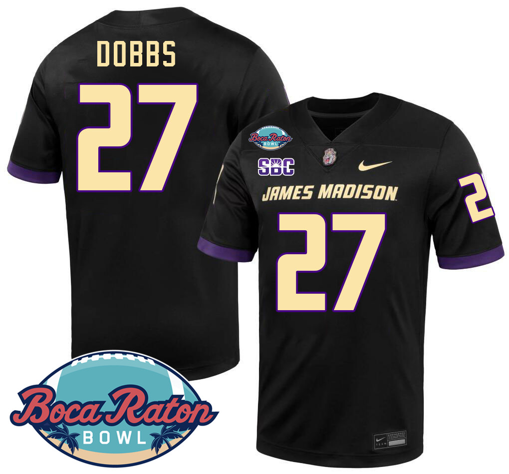 #27 Jacob Dobbs James Madison Dukes 2024 Boca Raton Bowl Jersey-Black